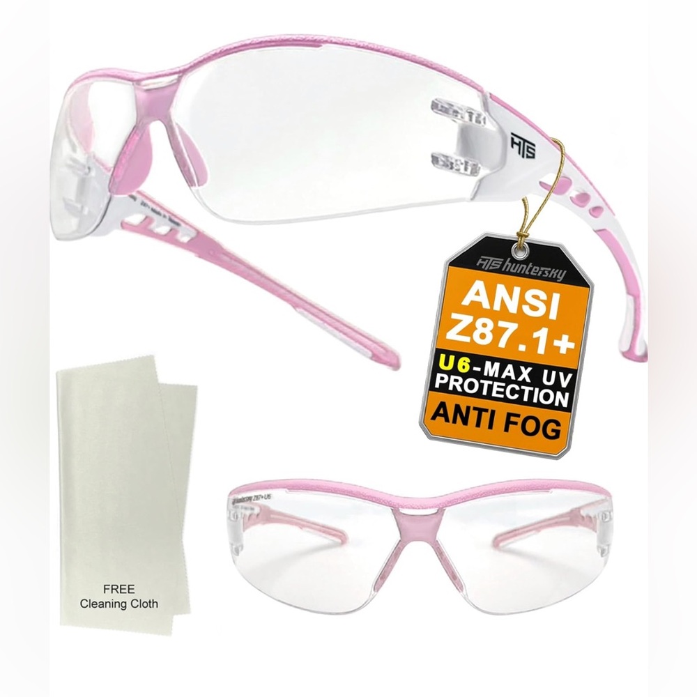 Pink ANSI Z87.1+ Anti-Fog Safety Glasses NWOT